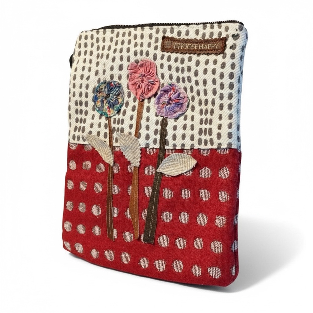 Handcrafted Boho Multi-Fabric Embroidered Crossbody Purse with Floral Appliqué - Picture 3 of 5